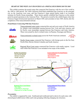 Heart of the West: San Francisco As a Postal Hub from 1849 to 1869