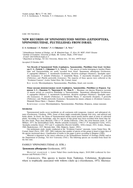 New Records of Yponomeutoid Moths (Lepidoptera, Yponomeutidae, Plutellidae) from Israel