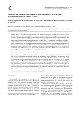 Helminth Parasites of Atherinopsid Freshwater Fishes