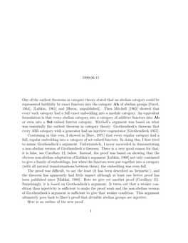 Representation of Categories Michael Barr Department of Mathematics and Statistics Mcgill University 805 Sherbrooke St., W