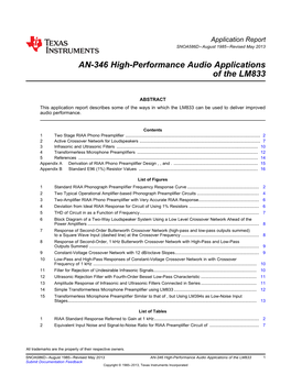 AN-346 High-Performance Audio Applications of the LM833 (Rev. D)
