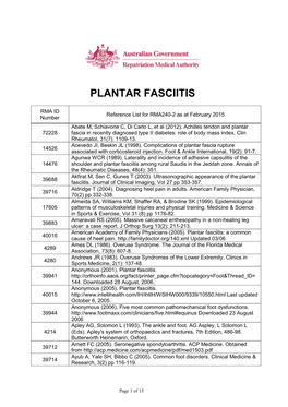 Reference List Concerning Plantar Fasciitis