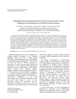 Propeptide Processing and Proteolytic Activity of Proenzymes of the Staphylococcal and Enterococcal Gluv8-Family Protease