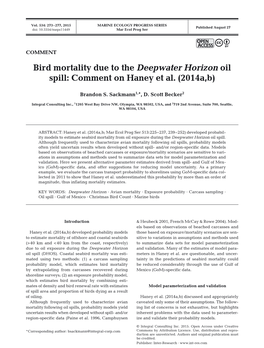 Bird Mortality Due to the Deepwater Horizon Oil Spill: Comment on Haney Et Al