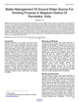 Better Management of Ground Water Source for Drinking Purpose in Belgaum District of Karnataka, India