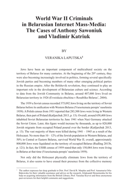 World War II Criminals in Belarusian Internet Mass-Media: the Cases of Anthony Sawoniuk and Vladimir Katriuk