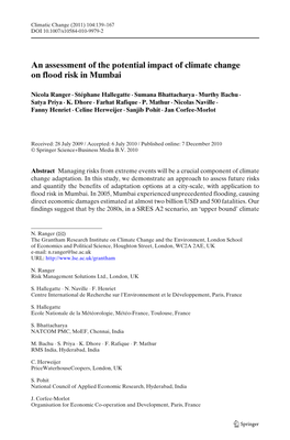 An Assessment of the Potential Impact of Climate Change on Flood Risk in Mumbai