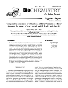 Comparative Assessment of Icthyofauna of River Yamuna and River Asan and the Impact of Heavy Metals on Fish Density and Diversity