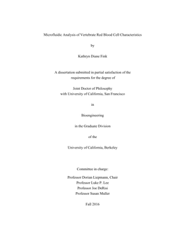 Microfluidic Analysis of Vertebrate Red Blood Cell Characteristics By