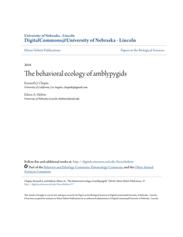 The Behavioral Ecology of Amblypygids Kenneth J
