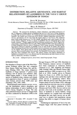 Distribution, Relative Abundance, and Habitat Relationships of Landbirds in the Vavau’ Group, Kingdom of Tonga ’