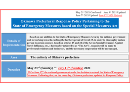 Okinawa Prefectural Response Policy Pertaining to the State of Emergency Measures Based on the Special Measures Act