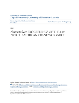 Abstracts from PROCEEDINGS of the 13Th NORTH AMERICAN CRANE ORKW SHOP