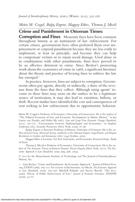 Crime and Punishment in Ottoman Times: Corruption and Fines Monetary ªnes Have Been Common Throughout History As an Instrument of Law Enforcement