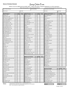 Scrip Order Form Rebates You Earn Are Applied Toward Your Family's Tuition