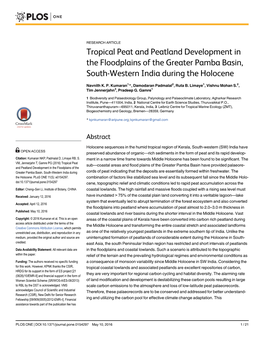 Tropical Peat and Peatland Development in the Floodplains of the Greater Pamba Basin, South-Western India During the Holocene