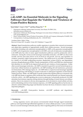 C-Di-AMP: an Essential Molecule in the Signaling Pathways That Regulate the Viability and Virulence of Gram-Positive Bacteria