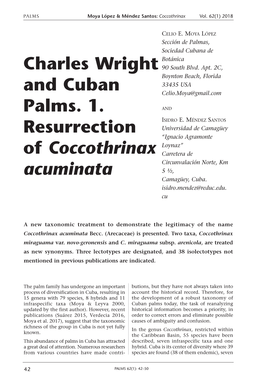 Charles Wright and Cuban Palms. 1. Resurrection of Coccothrinax