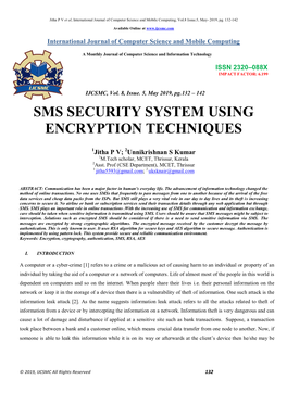 Sms Security System Using Encryption Techniques