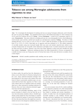 Tobacco Use Among Norwegian Adolescents: from Cigarettes to Snus