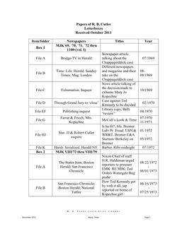 Papers of RB Cutler Letterboxes Received