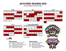 2019 ERIE SEAWOLVES Class AA Affiliate of the Detroit Tigers