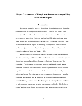 Chapter 3. Assessment of Unreplicated Restoration Attempts Using Terrestrial Arthropods