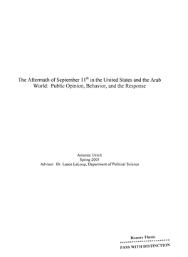 The Aftermath of September 11 Th in the United States and the Arab World: Public Opinion, Behavior, and the Response