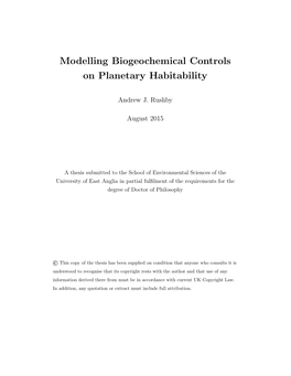 Modelling Biogeochemical Controls on Planetary Habitability