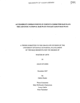 Accessibility Improvements in Tokyo's Commuter Railways: the Japanese National Railways to East Japan Railways