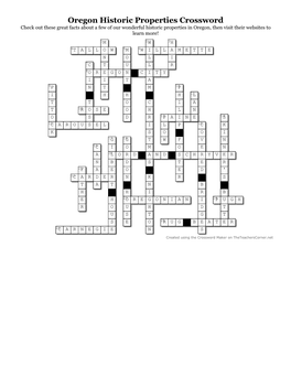 Oregon Historic Properties Crossword Puzzle
