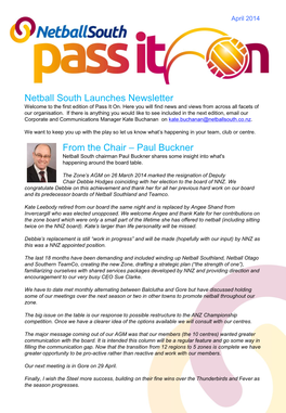 Netball South Launches Newsletter from the Chair