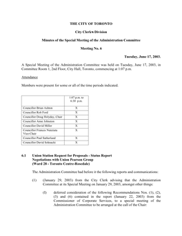 Minutes of the Special Meeting of the Administration Committee