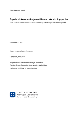 Populistisk Kommunikasjonsstil Hos Norske Stortingspartier