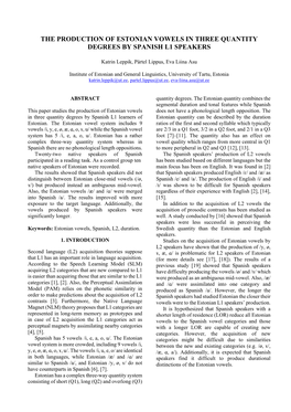 The Production of Estonian Vowels in Three Quantity Degrees by Spanish L1 Speakers