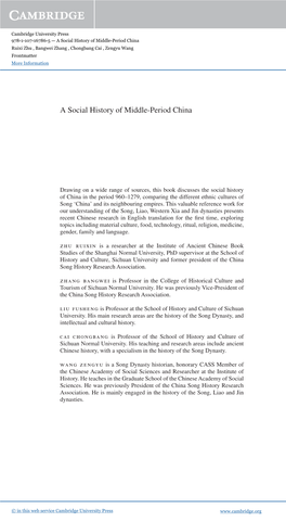 A Social History of Middle-Period China Ruixi Zhu , Bangwei Zhang , Chongbang Cai , Zengyu Wang Frontmatter More Information