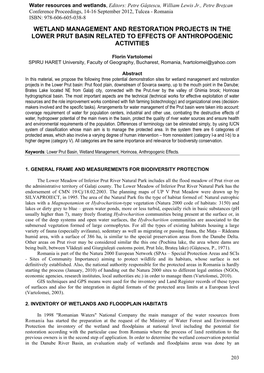 Wetland Management and Restoration Projects in the Lower Prut Basin Related to Effects of Anthropogenic Activities