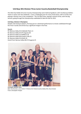 U12 Boys Win Division Three Junior Country Basketball Championship