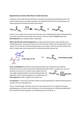 Regioselectivity in Kinetics Aldols/'Kinetic' Enolate Generation