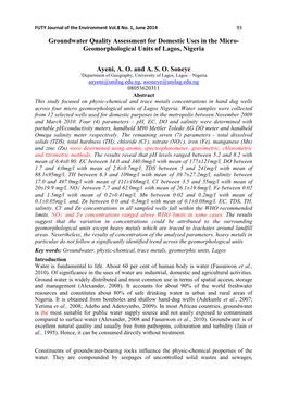 Geomorphological Units of Lagos, Nigeria Ayeni, AO and AS O