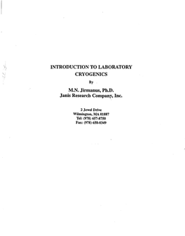 INTRODUCTION to LABORATORY CRYOGENICS M.N. Jirmanus, Ph.D