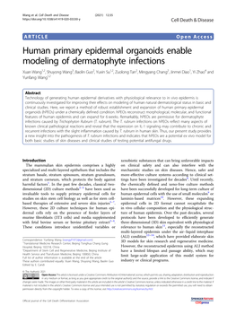Human Primary Epidermal Organoids Enable Modeling of Dermatophyte