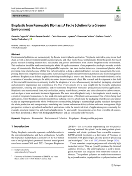 Bioplastic from Renewable Biomass: a Facile Solution for a Greener Environment
