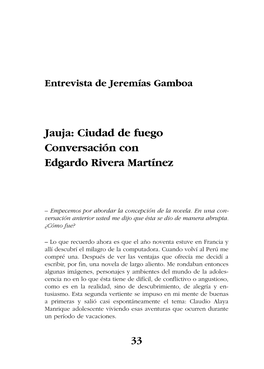 Jauja: Ciudad De Fuego Conversación Con Edgardo Rivera Martínez