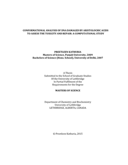 Conformational Analysis of Dna Damaged by Aristolochic Acids to Assess the Toxicity and Repair: a Computational Study