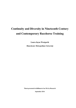 Continuity and Diversity in Nineteenth Century and Contemporary Racehorse Training