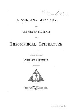 A Working Glossary for the Use of Students of Theosophical Literature