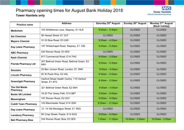 Pharmacy Opening Times for August Bank Holiday 2018