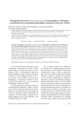 Demografía Del Caracol Plicopurpura Pansa (Neotaenioglossa: Muricidae) Y Constitución De La Comunidad Malacológica Asociada En Guerrero, México