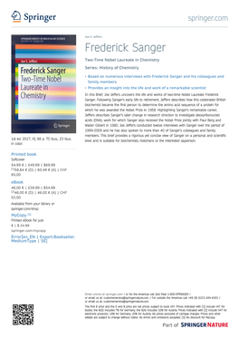 Frederick Sanger Two-Time Nobel Laureate in Chemistry Series: History of Chemistry